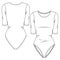 Women Basic Bodysuit fashion flat sketch template. Technical Fashion Illustration. Round Neck. Elbow Sleeves