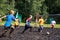 Women battle for the ball in the Open Belarusian championship on marsh football