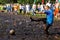 Women battle for the ball in the Open Belarusian championship on marsh football