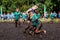 Women battle for the ball in the Open Belarusian championship on marsh football