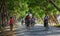 Women biking on street