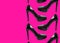 Women black shoe pairs on pink background