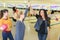 Women in bowling hall doing high five
