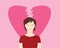 Women broken heart with crying expression and heart broke as background with pink color