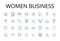 Women business line icons collection. Female entrepreneurship, Ladies' commerce, Women's enterprises