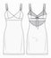 Women bustier mini dress flat sketch vector illustration. Girl strappy dress fashion flat technical drawing. Slip Dress fashion
