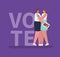 Women cartoons hugging with vote banner vector design