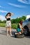 Women changing a tire