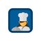 Women chef avatar with covered plate vector in square shape.