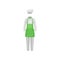 Women chef uniform. Hat, jacket, pants and green apron. Clothes of kitchen worker. Cook s garment. Flat vector design