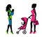 Women with children in a sling and stroller