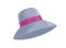 Women cloche hat with pink ribbon isolated on white background. Elegant fashionable headwear made of felt for elegant