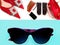 Women clothes travel accessories  shoes sunglasses handbag money wallet dress  hat blue red yellow black  gold  holiday summer sp