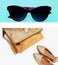Women clothes travel accessories  shoes sunglasses handbag money wallet dress  hat blue red yellow black  gold  holiday summer sp