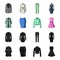 Women Clothing black,cartoon icons in set collection for design.Clothing Varieties and Accessories vector symbol stock