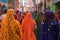 Women in colorful sarees in the village of Agra, India