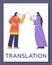 Women communicate using a translator app, vector on white, flat cartoon