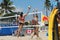 Women Competing in a Professional Beach Volleyball Tournament