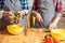 Women cooking making salad vegetarian cuisine