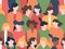 Women crowd seamless pattern. Womens characters group portraits, female community with various hairstyles. Multicultural