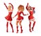 Women dancing in Christmas Santa outfits. Isolated vector illustration.