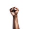 Women day, female raised fist isolated on white transparent background. Feminist movement concept