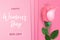 Women day poster. Sale banner, pink rose 8 march background. Mother daughter international holiday, special offer or