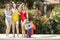 Women of different ethnicities in swimsuits having fun in the pool. gay pride concept