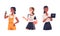 Women of different professions set. Woman working as locksmith, volleyball player, programmer cartoon vector