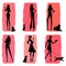 Women and Dogs - Silhouettes With Coral Background