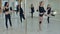 Women doing stretching in pole dance club