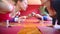 Women doing yoga class in hall