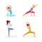 Women doing yoga flat vector illustration set. Girls in yoga poses, stretching and relaxing cartoon characters
