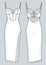 Women Dress with Corset technical fashion illustration. Evening midi Dress fashion flat technical drawing template