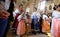 Women dressed in traditional regional folk costumes in the church at the Mass on Thanksgiving day in Stitar, Croatia