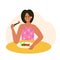 Women eat with chopsticks illustration flat character