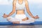 Women exercising or yoga Breathe in the natural air Concepts of meditation, peacefulness, relaxation, sports and recreation, good