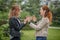 Women face to face having conversation gesticulate with hands