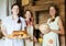 Women with farm-style meal