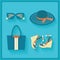 Women fashionable summer accessories icons