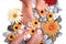 Women feets and flowers (pedicure tbackground)