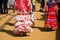 Women in flamenco dress walking the street