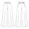 Women Flare High Waist Palazzo Trousers Vector Fashion Flat Sketches. Wide Leg Pant Fashion Technical Illustration Template