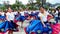 Women folk dancers in typical dress of Azuay, Ecuador