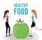 Women with fresh green apple health food