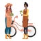 Women gardeners with bicycle avatar character
