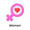 Women gender symbol with heart showing lovely women vector, mothers day icon