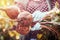 Women in gloves holding a bunch of handpicked organic dirty beetroots. Beetroots with leaf. Beet. close up.