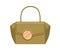 Women handheld flap bag with big gold buckle. Elegant design of female leather handbag with single cord handle. Stylish