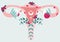 Women health. Anatomical scheme of endometriosis Uterus in flowers. Endometrial disease - diagram of reproductive system